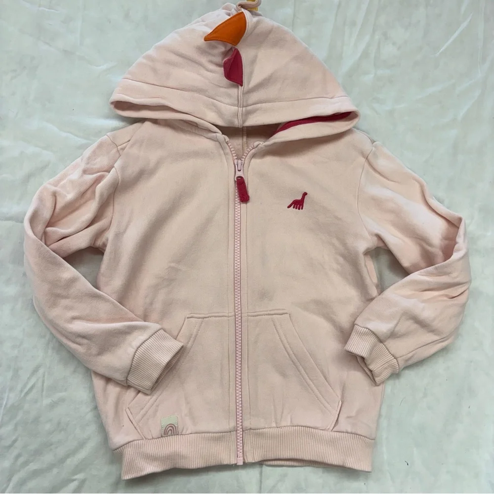 Next UK Brand Kids Girls Pink Dino Hoodie Zip Up‎ Sweater Size 5-6 VGUC